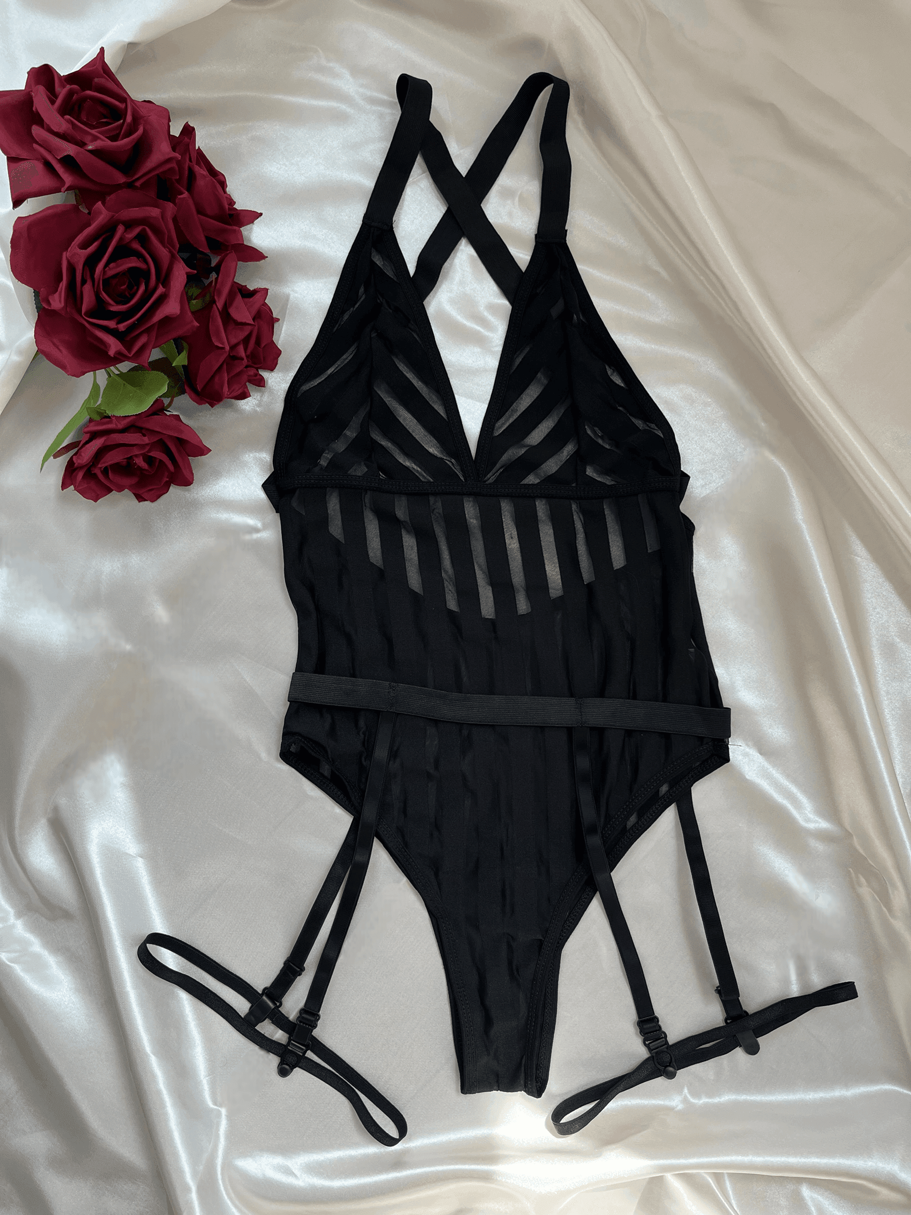 Beatrix - Siyah Çizgili Body Süit