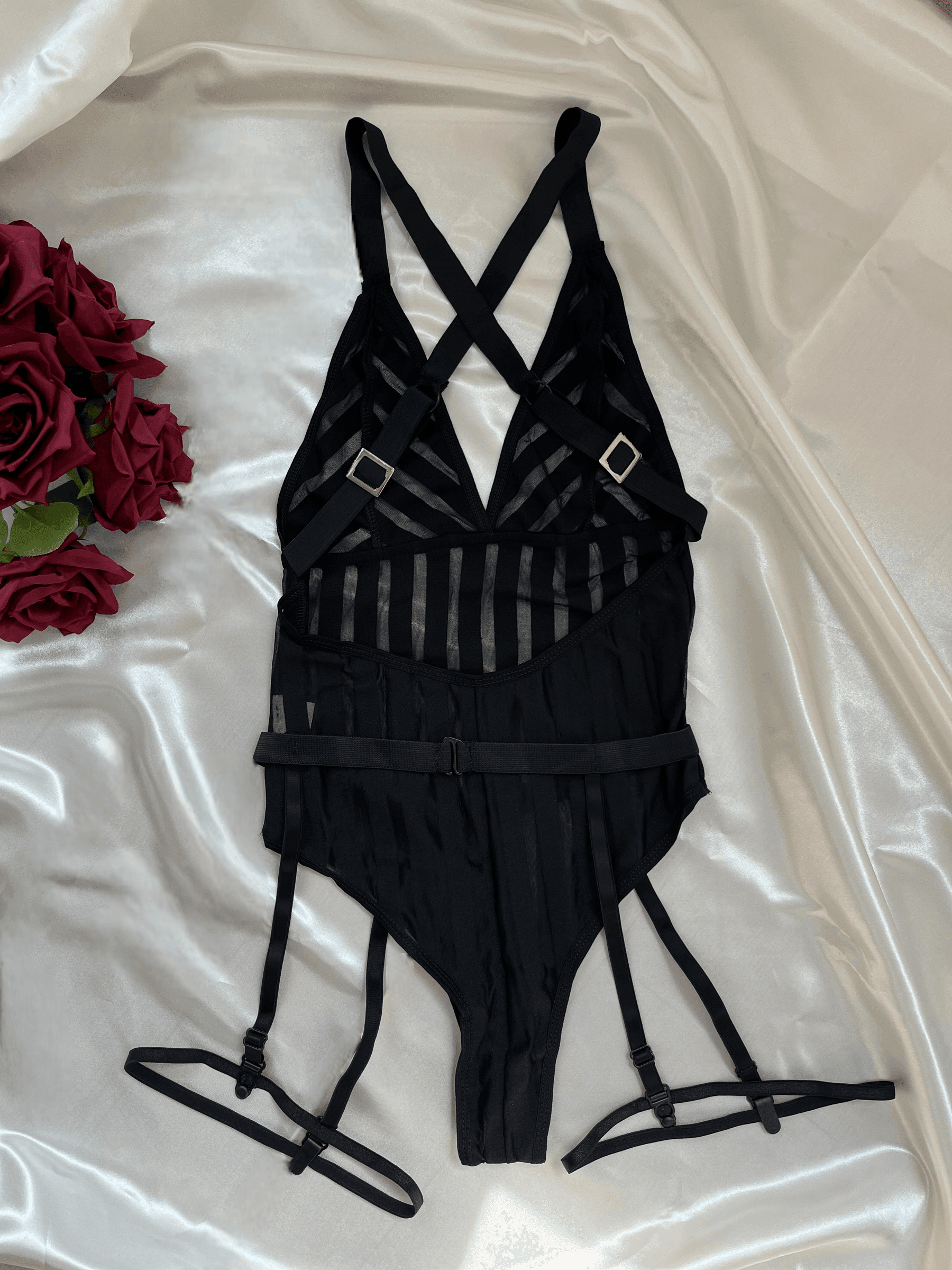Beatrix - Siyah Çizgili Body Süit