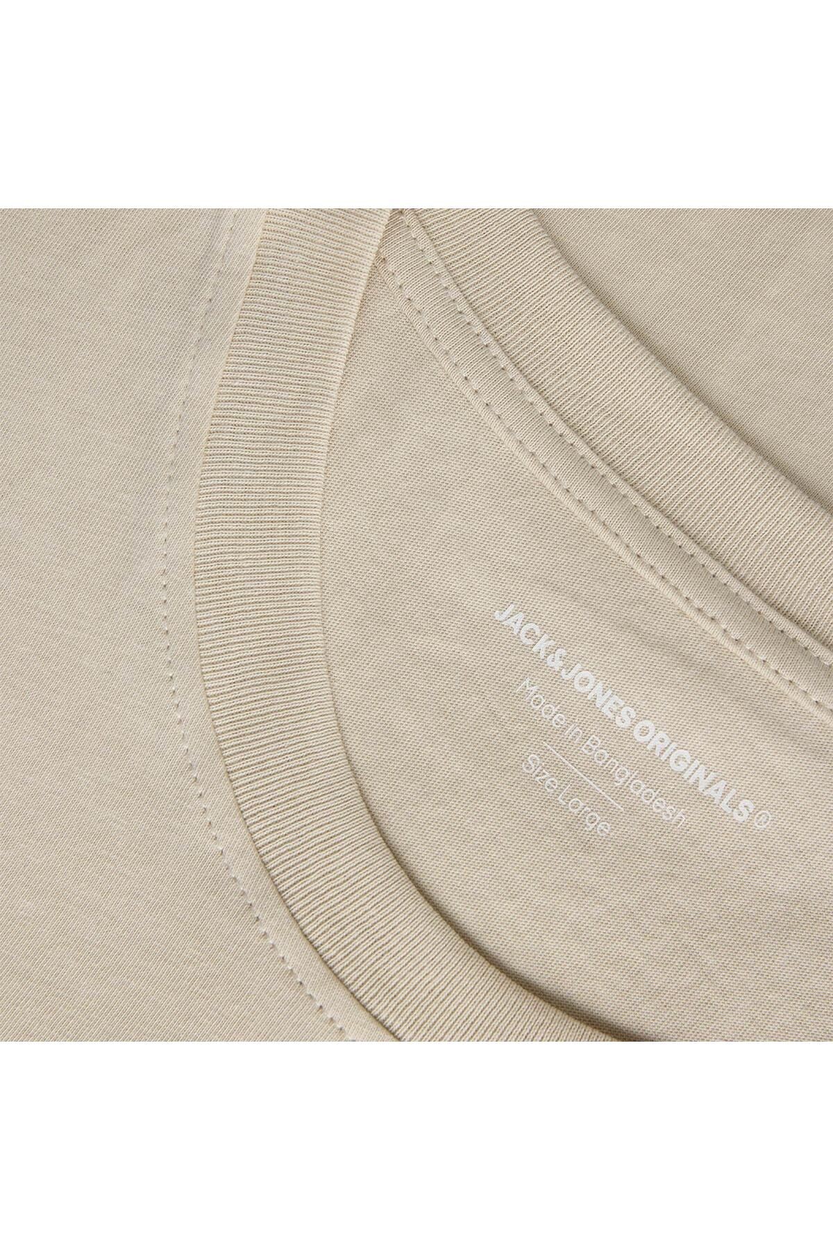 Jack&Jones Down Crew Neck Erkek Bej Yuvarlak Yaka Tişört