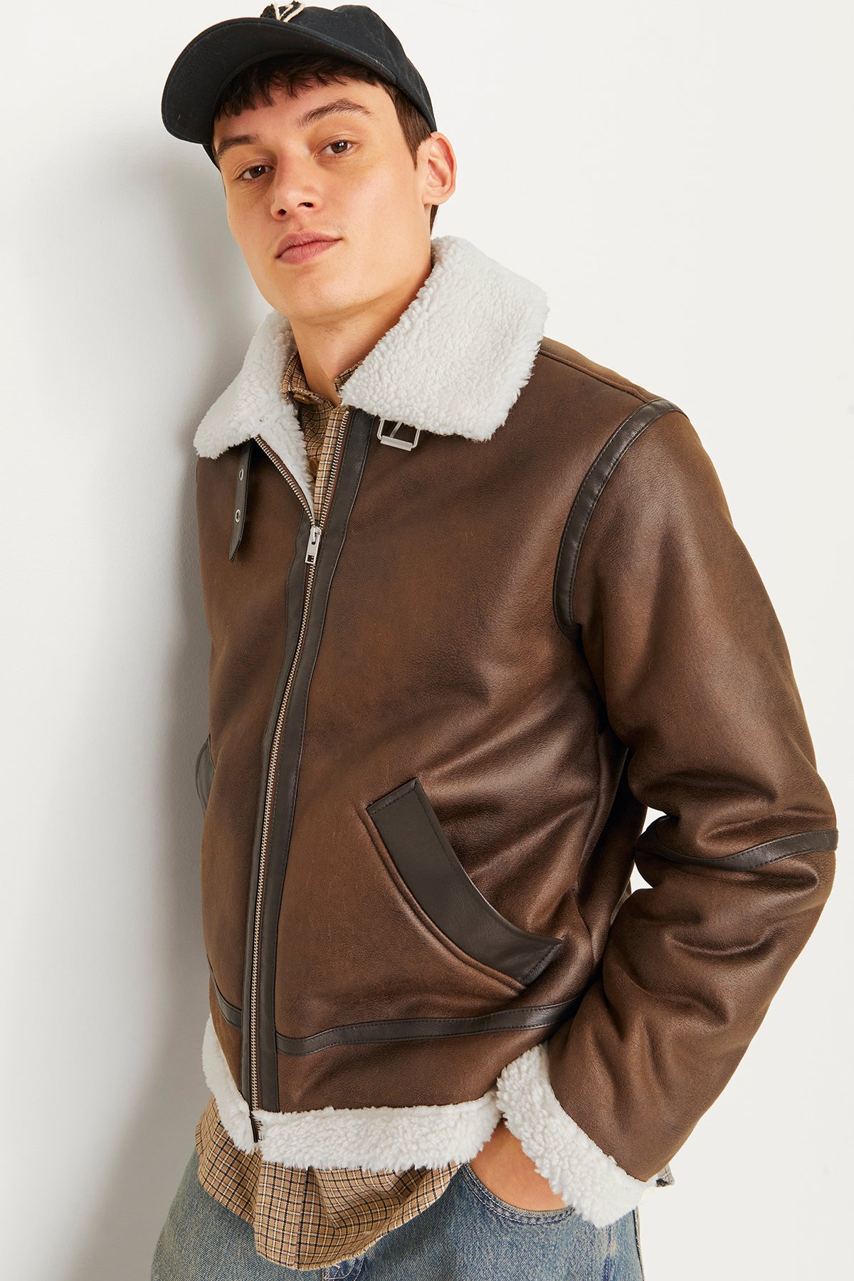 Jack & Jones Jorcole Aviator Jacket Erkek Kürklü Deri Ceket - Chocolate Brown