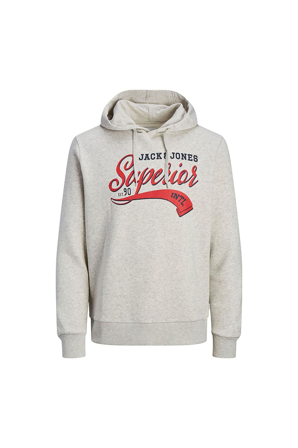 Jack & Jones Jjelogo Sweat Hood Erkek Sweatshirt 12233597 - Açık Gri