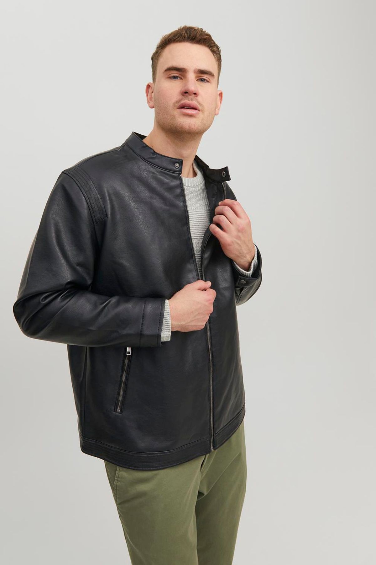Jack & Jones Jjerocky Clean Büyük Beden Erkek Deri Ceket 12230055