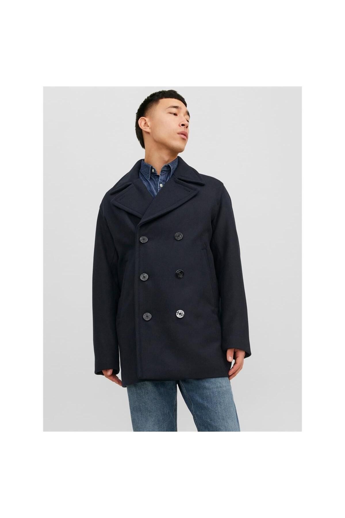 Jack&Jones Premium Jprblucaptain Wool Peacoat Erkek Kaşe Kaban 12239479