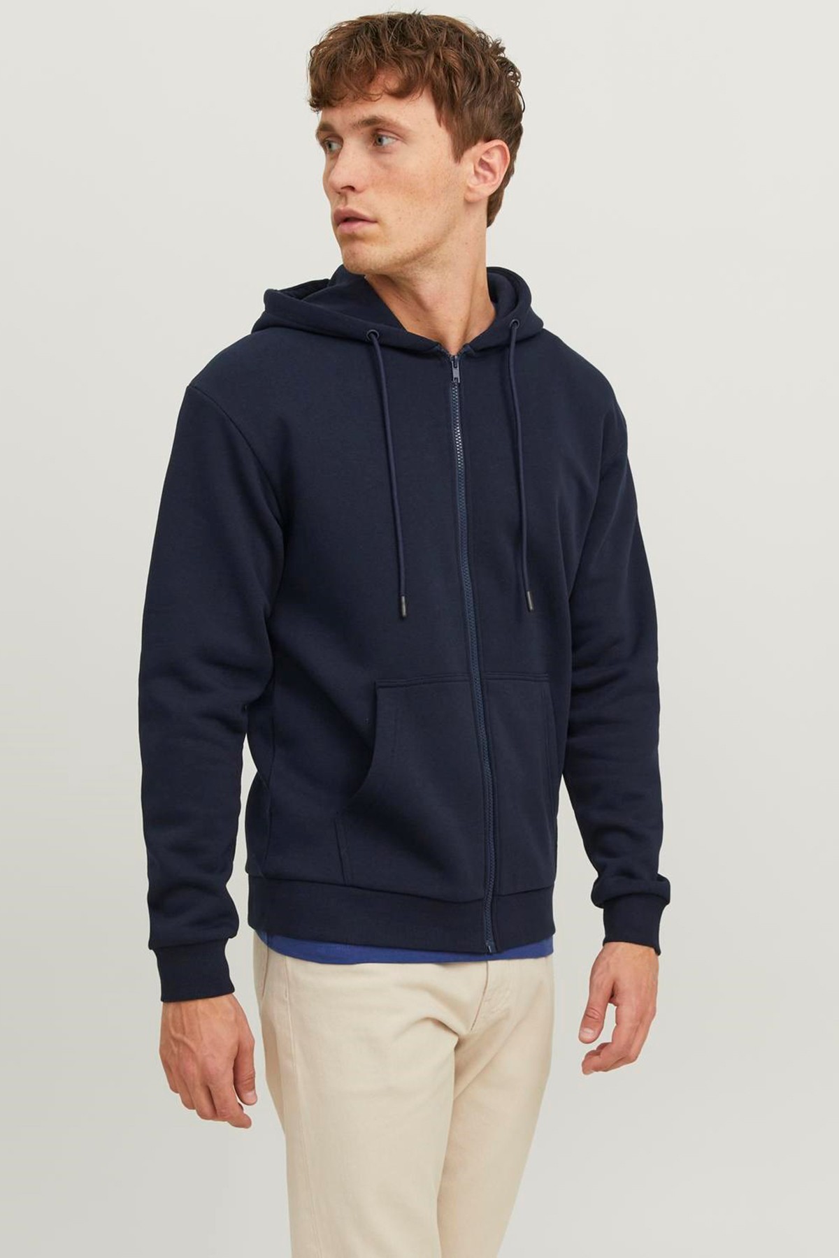 Jack & Jones JJebradley Erkek Kapşonlu Sweatshirt Zip Hood 12249342 - Navy Blazer