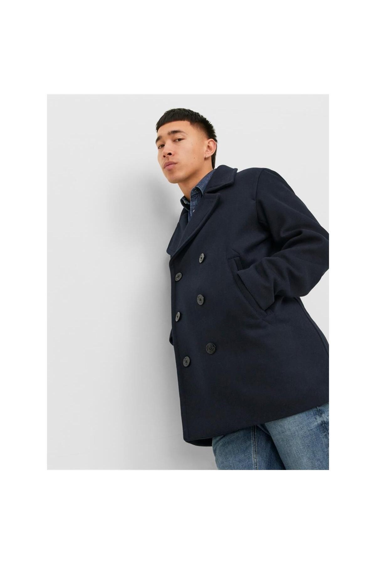 Jack&Jones Premium Jprblucaptain Wool Peacoat Erkek Kaşe Kaban 12239479