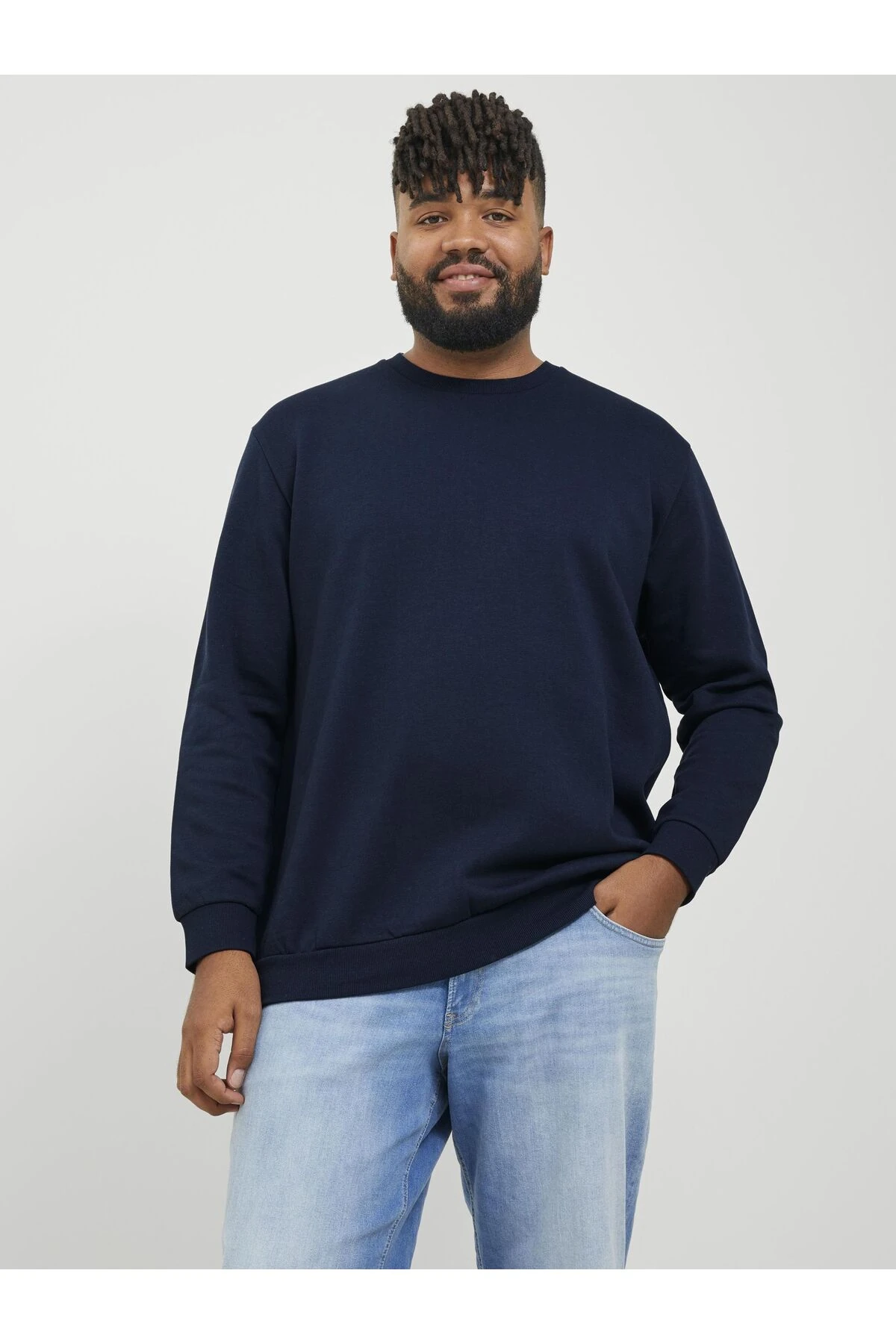 Jack & Jones Bradley Erkek Büyük Beden Sweatshirt 12250594 - Navy Blazer