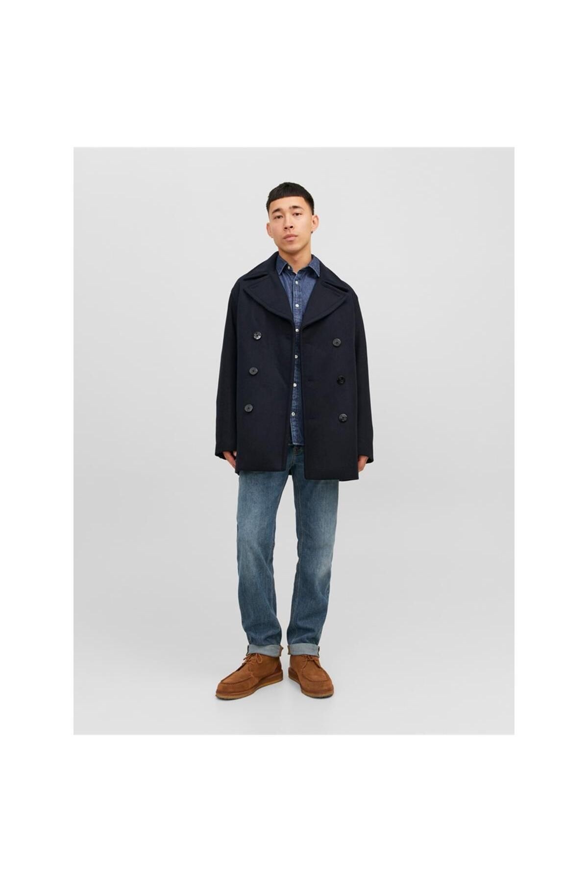 Jack&Jones Premium Jprblucaptain Wool Peacoat Erkek Kaşe Kaban 12239479