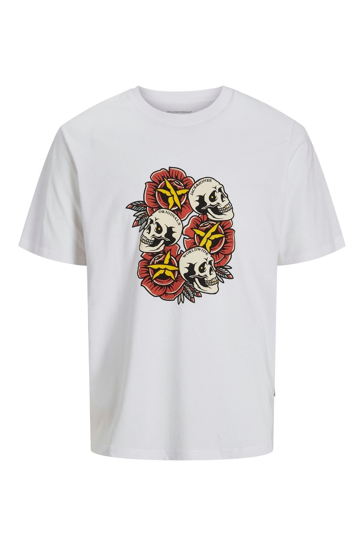 Jack & Jones Joranatomy Skull Tee Ss Crew Neck Ln Erkek Beyaz T-shirt 12272966