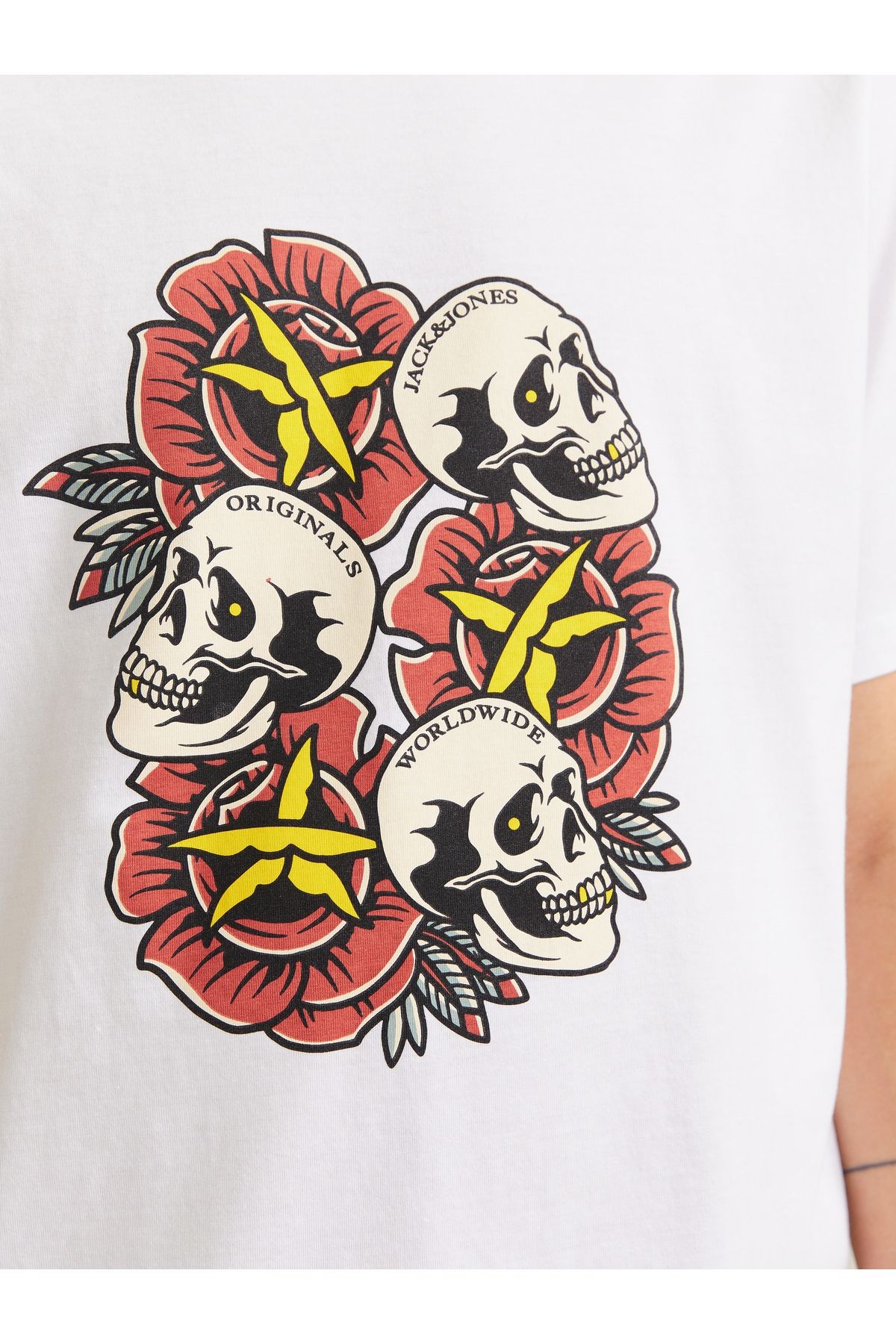 Jack & Jones Joranatomy Skull Tee Ss Crew Neck Ln Erkek Beyaz T-shirt 12272966