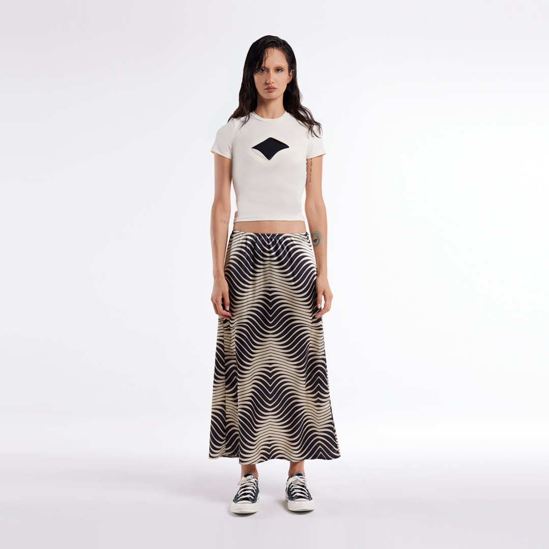 Pow-Wow Skirt - Cream with Black Patterns