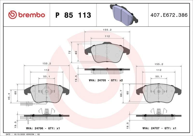 BREMBO P85113 | Fren Balatası Ön (Audi A4 08-16 A5 08-11)