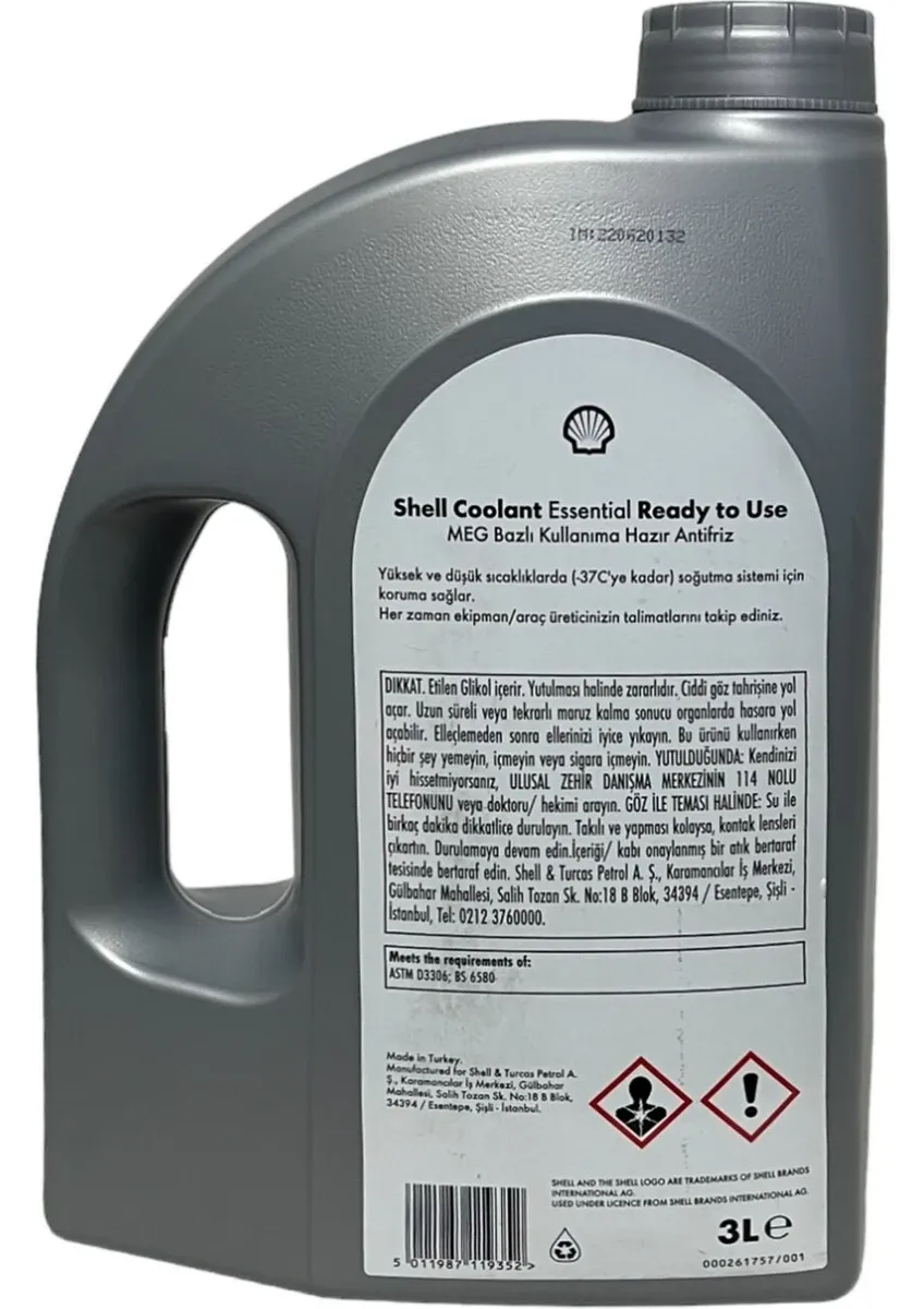 Shell Coolant Essential Mavi Kullanıma Hazır Antifriz 3 Lt
