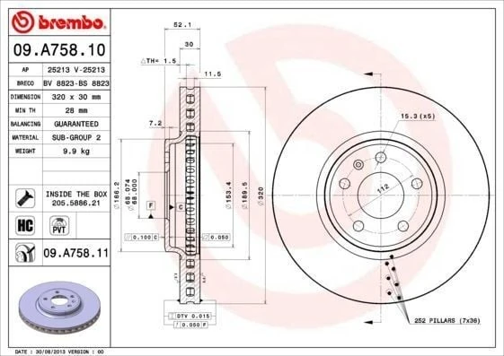 BREMBO 09.A758.11 | Fren Diski VW A4-A5 08-Ön 320X30 | 2 Adet