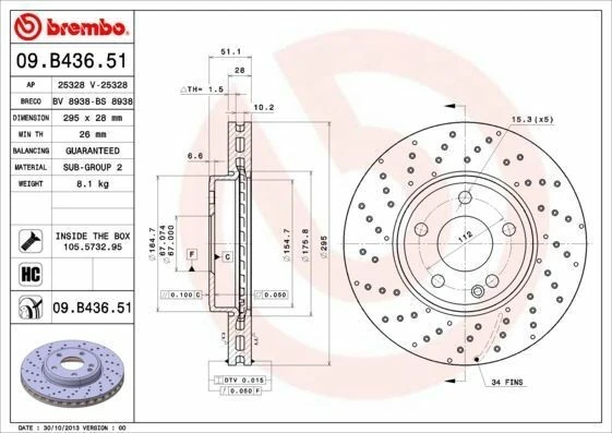 BREMBO 09.B436.51 | Fren Diski 176 / 246 / 117 / 156 Ön Amg Tek | 2 Adet