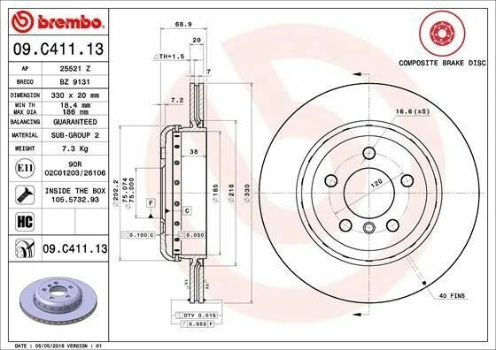 BREMBO 09.C411.13 | Fren Diski Arka BMW F10-F11 520 / 525 / 530 / D | 2 Adet