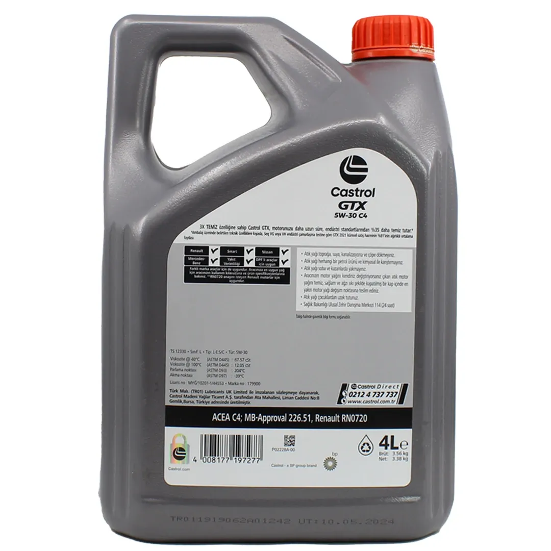 Castrol Gtx 5W30 C4 4 Lt Partiküllü Motor Yağı