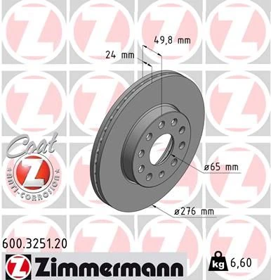 ZIMMERMANN 600.3251.20 | VW Golfvıı A3 Fren Diski Ön 5Q0615301a