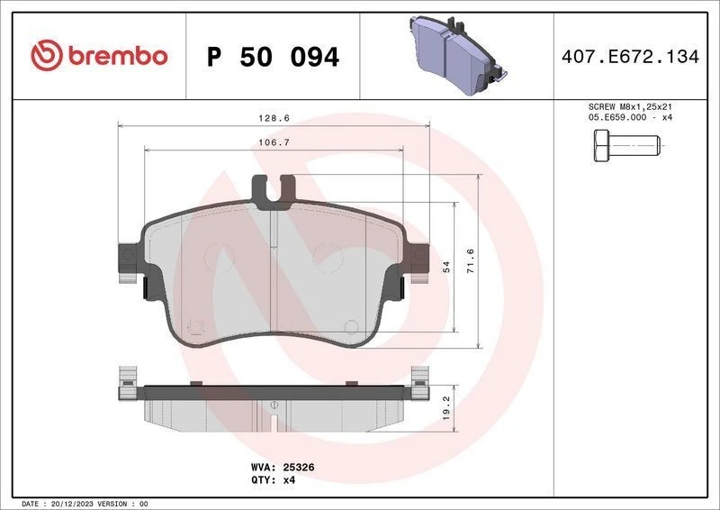 BREMBO P50094 | Fren Balatası Ön Mercedes A-Serisi (W176) B-Serisi (W246, W242) CLA Coupe (C117)