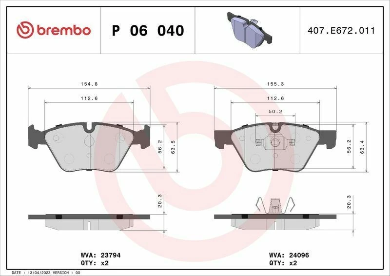 BREMBO P06040 | Fren Balatası Ön (BMW E-90 / 91 / 92 / 93 / 320I)