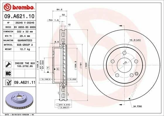 BREMBO 09.A621.11 | Fren Diski 204 / 212 Ön C 320 / 350-E 250 | 2 Adet