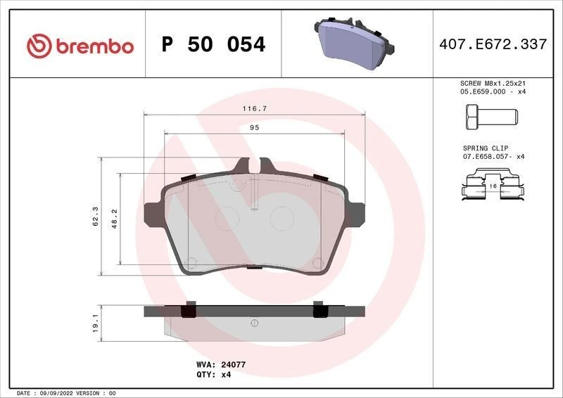 BREMBO P50054 | Fren Balatası Ön Mercedes W169-W245 / 150-160 / 180 / 170Cdi