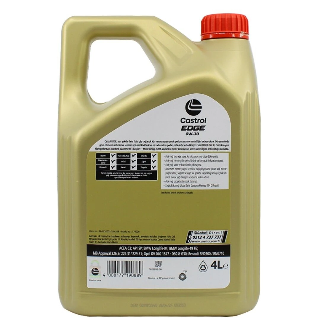 Castrol Edge 0W30 4 Lt Tam Sentetik Partiküllü Motor Yağı