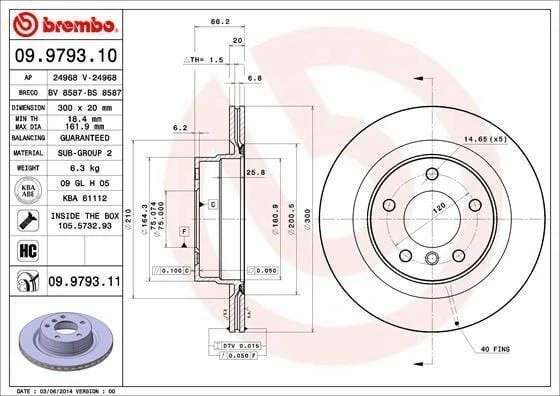BREMBO 09.9793.11 | Fren Diski (BMW E87-E90-E92 Arka Havalı) Kaplamalı | 2 Adet