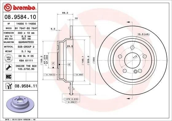 BREMBO 08.9584.10 | Fren Diski 211 / 212 / 218 Arka Tek | 2 Adet