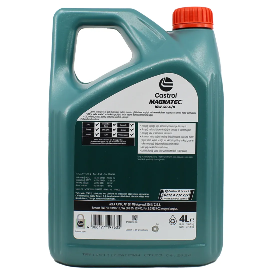 Castrol Magnatec 10W40 4 Lt Sentetik Motor Yağı