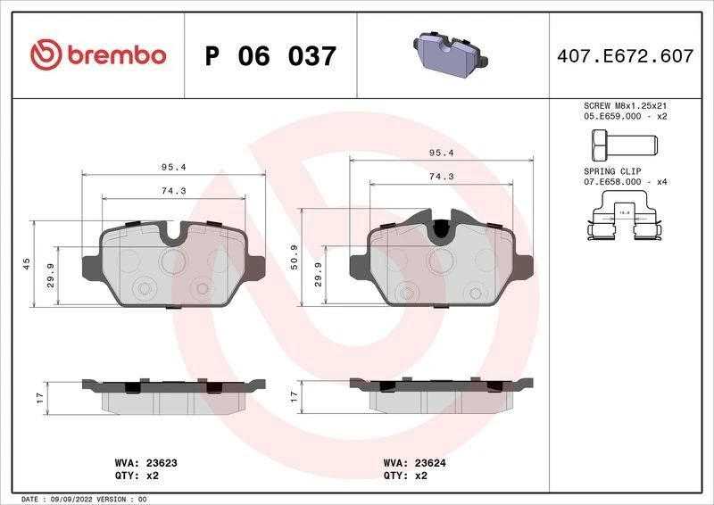 BREMBO P06037 | Fren Balatası Arka (BMW E87-90)
