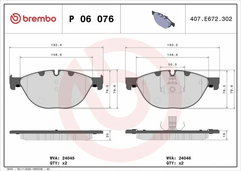 BREMBO P06076 | Fren Balatası F-01 / 02 / 10 Ön