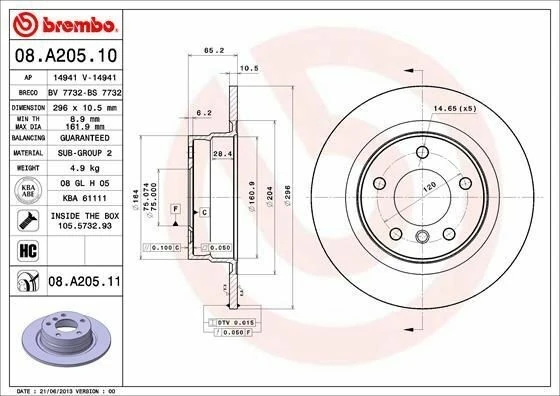 BREMBO 08.A205.10 | Fren Diski E-87 / 90 / 91 Arka 120 / 318 / 320 Düz Tek | 2 Adet