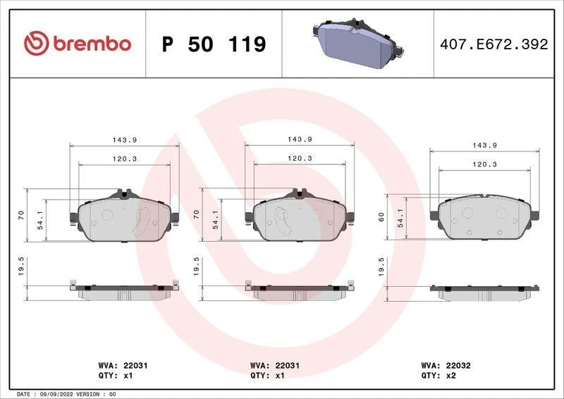 BREMBO P50119 | Fren Balatası Ön Mercedes W205 C180-C200-C220 / W213 E180-E200-E220