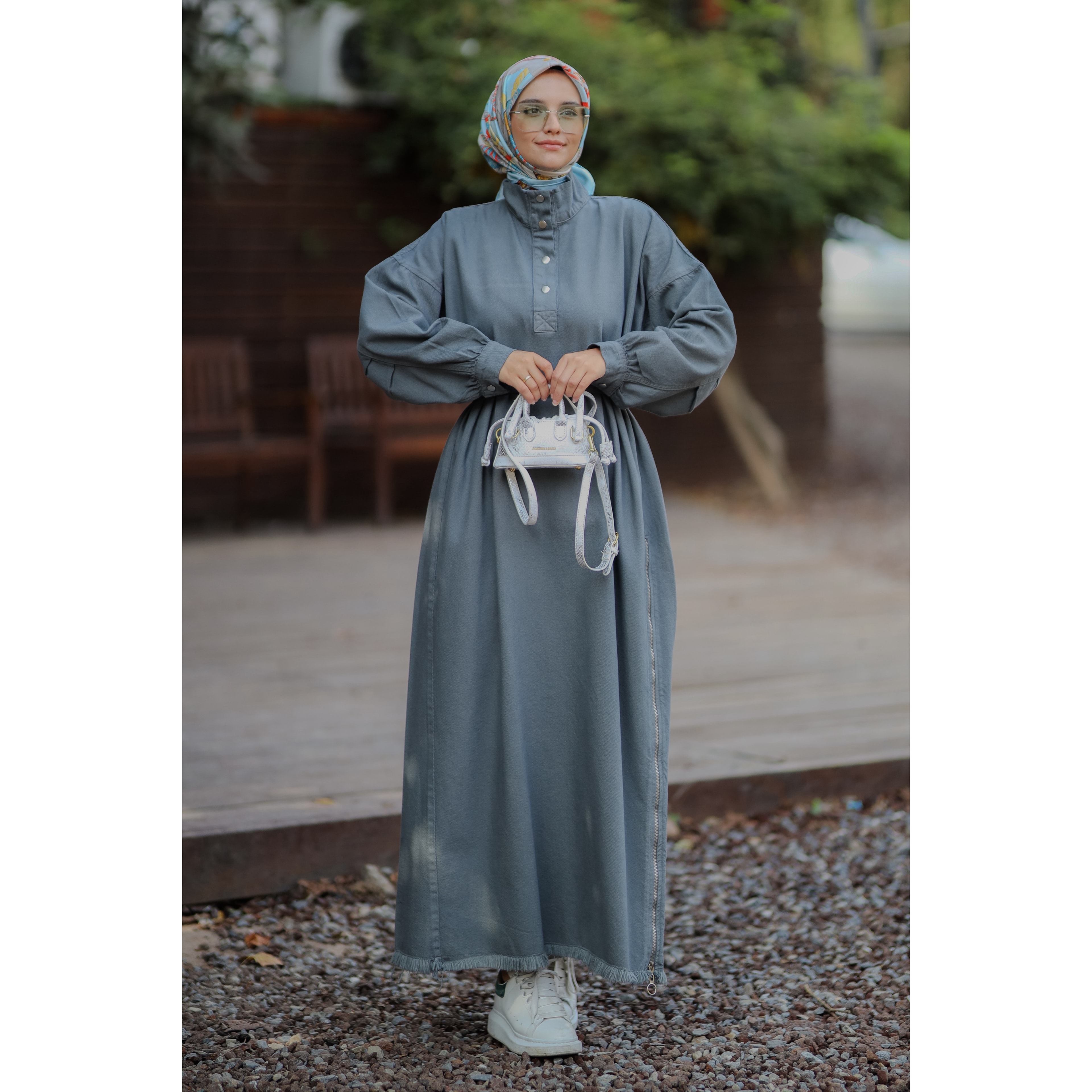 Denim Premium Elbise - Gece Grisi