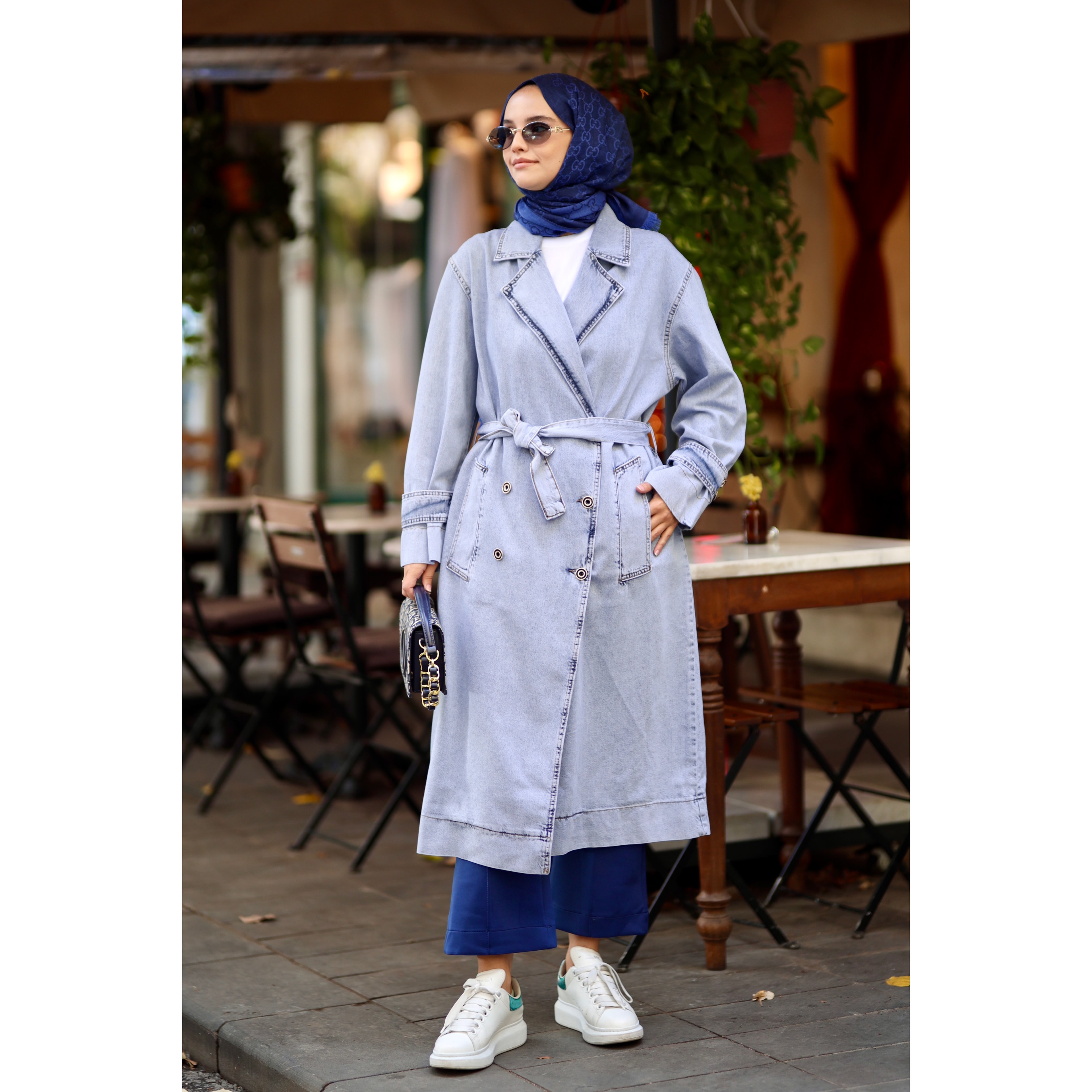 Denim Premium Trençkot - Mavi