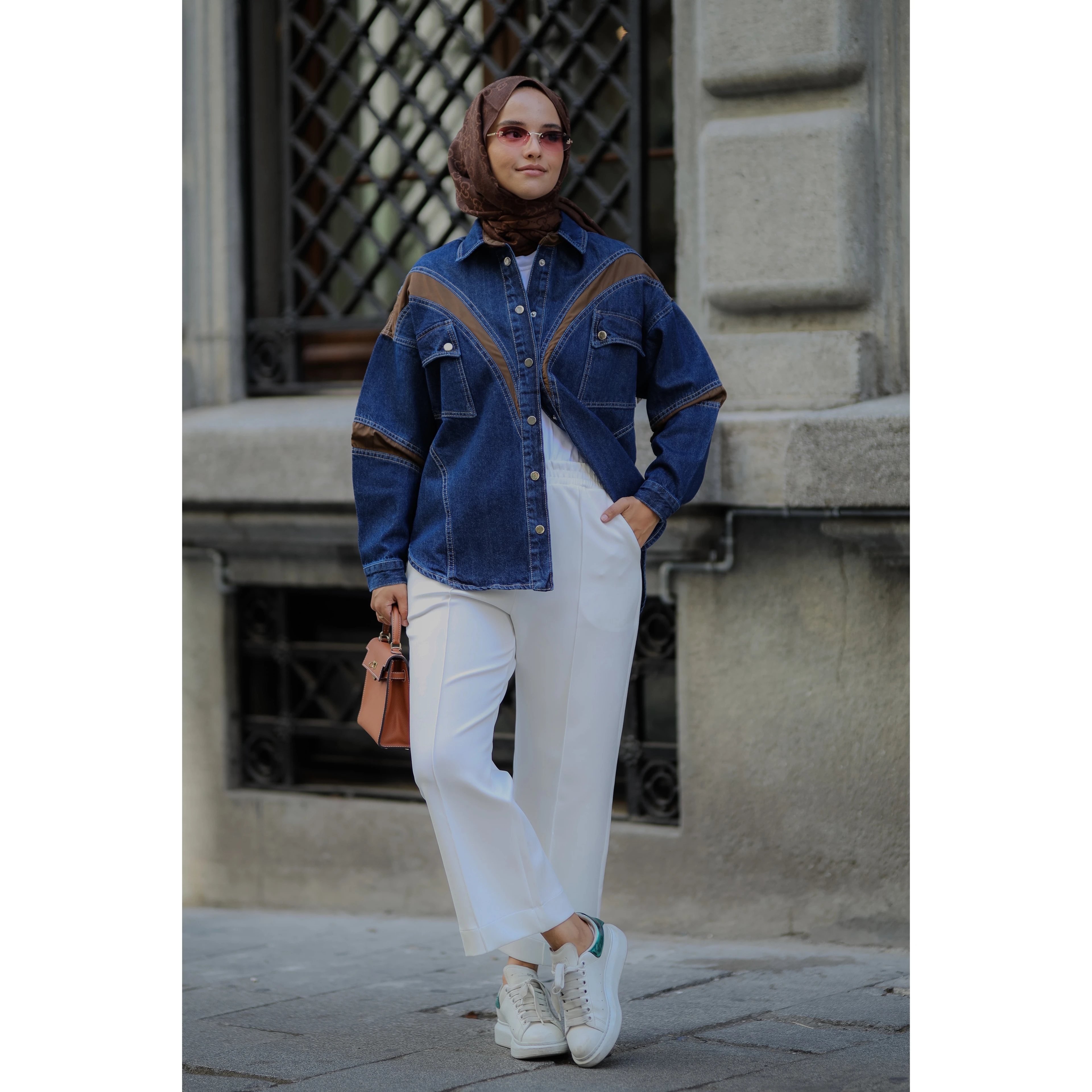 Yonca Denim Ceket - Saks-Kahve
