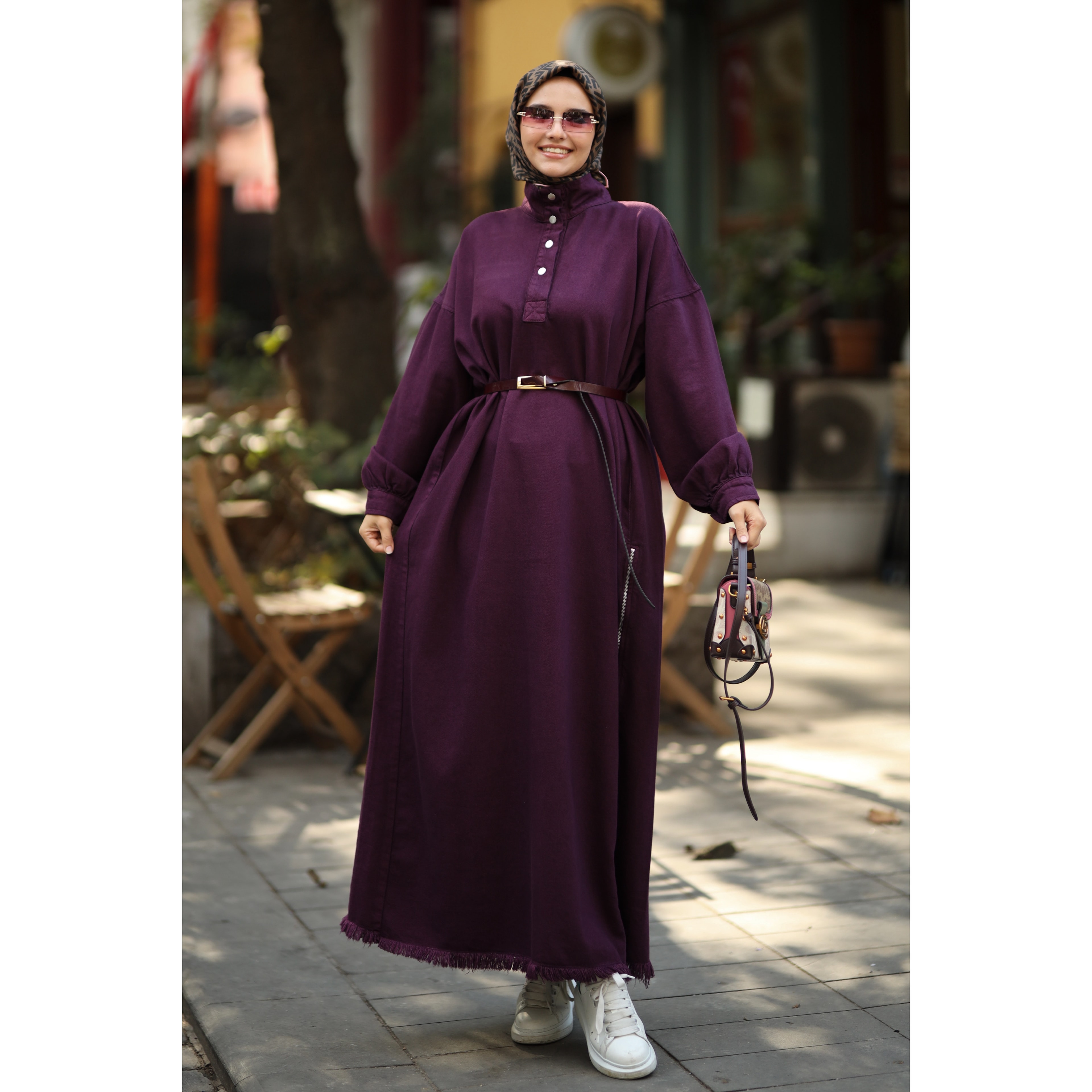 Denim Premium Elbise - Mürdüm