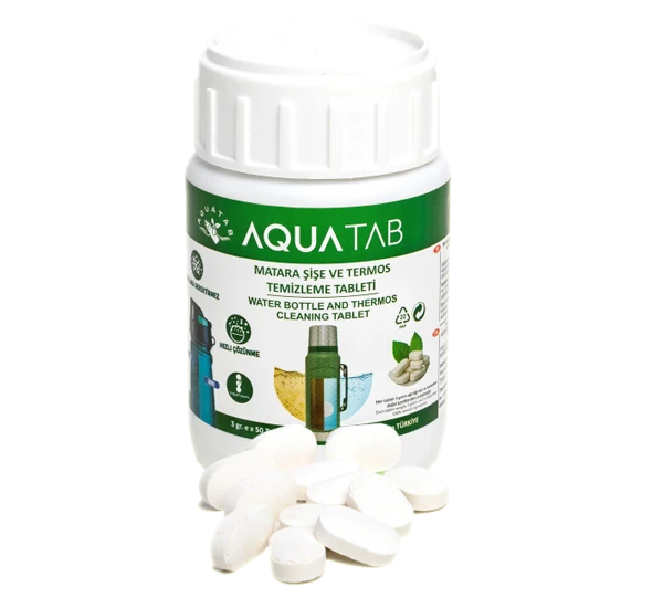 Aquatab Matara Şişe ve Termos Temizleme Tableti (150 gr)  3gr x 50 Tablet