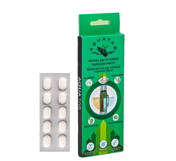 Aquatab Matara Şişe ve Termos Temizleme Tableti (30 gr) 3gr x 10 Tablet