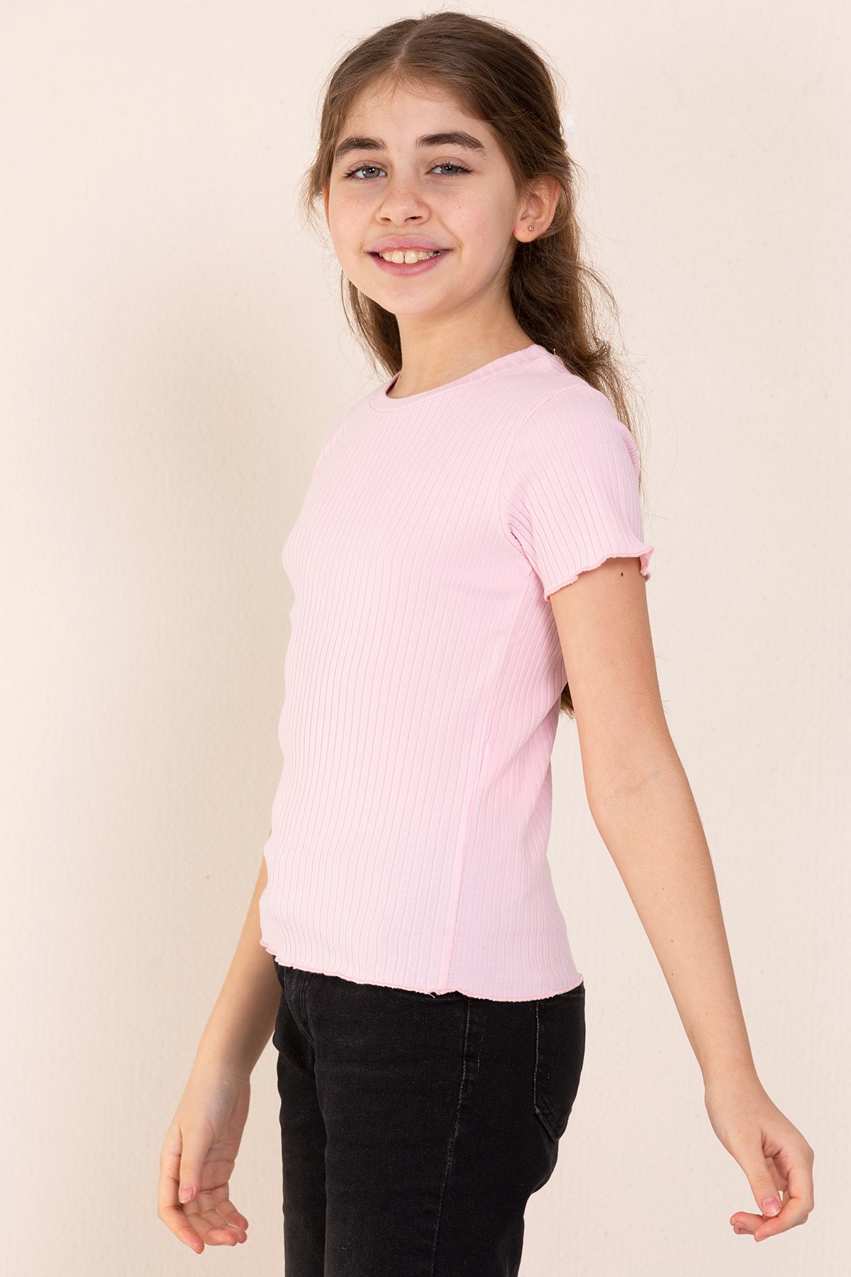 Bisiklet Yaka T-shirt Kız Çocuk - PEMBE