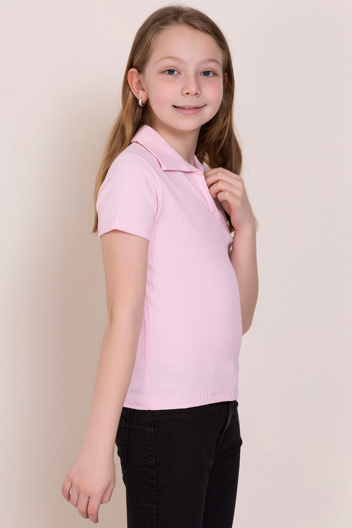 Polo Yaka Tişört Kız Çocuk - PEMBE
