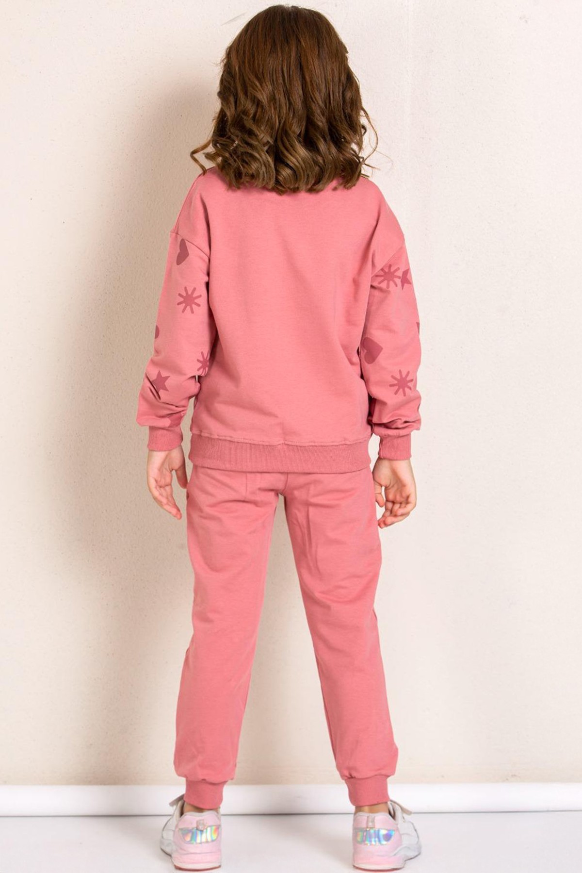 Kız Çocuk Kalp Desenli Baskılı Sweatshirt ve Eşofman Takımı - SOMON