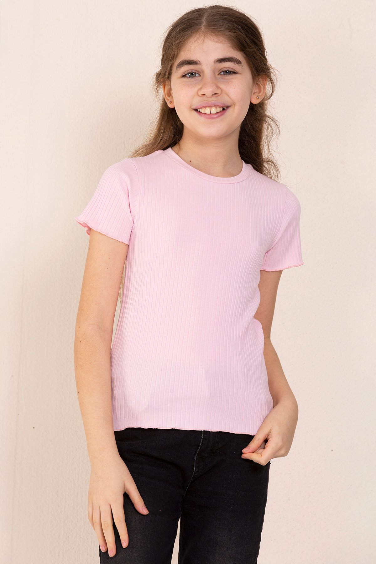 Bisiklet Yaka T-shirt Kız Çocuk - PEMBE