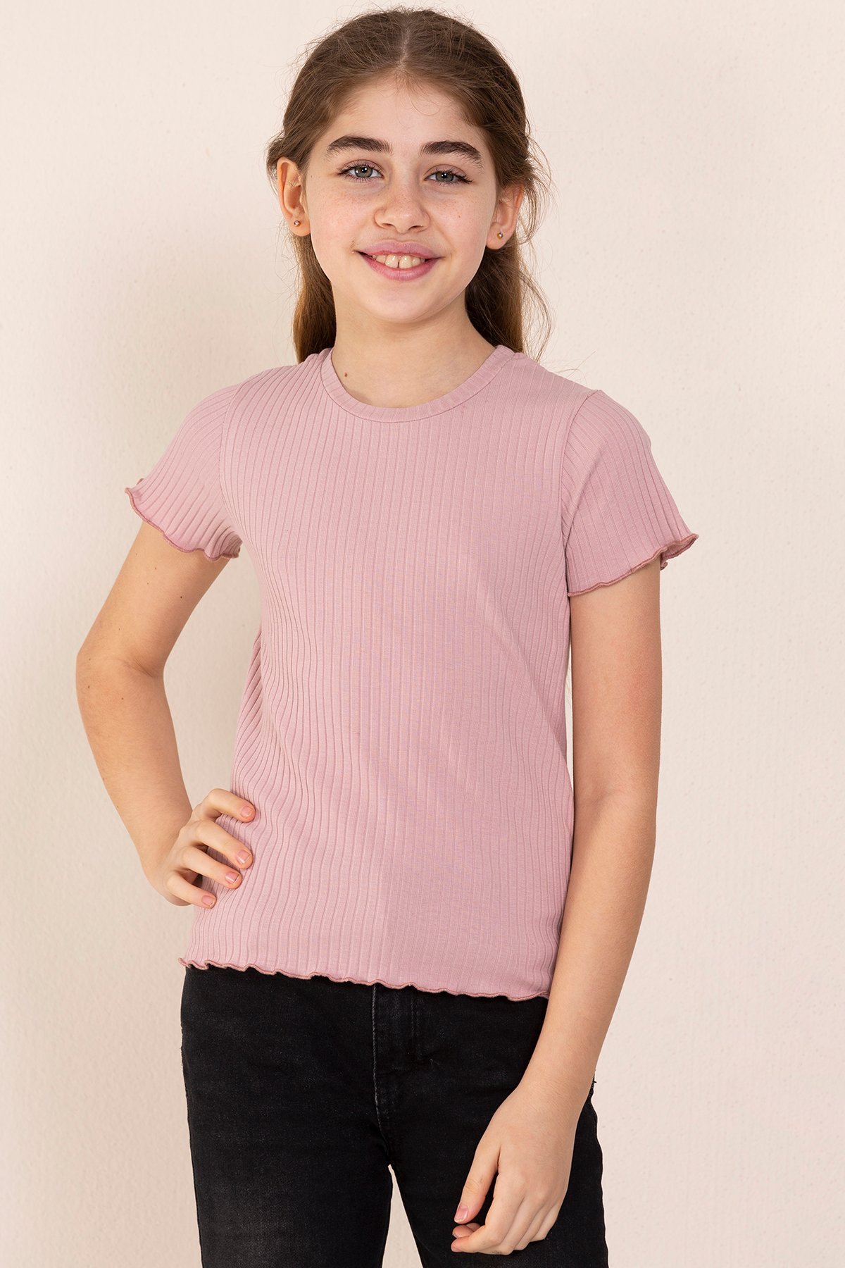Bisiklet Yaka T-shirt Kız Çocuk - PUDRA