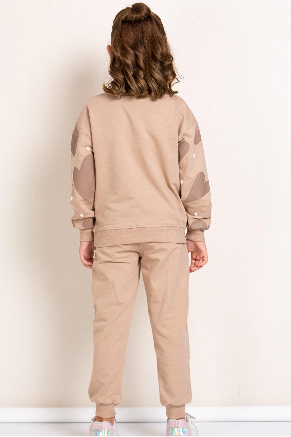 Kız Çocuk Baskılı Uzun Kollu Sweatshirt Eşofman Altı Takımı - LATTE