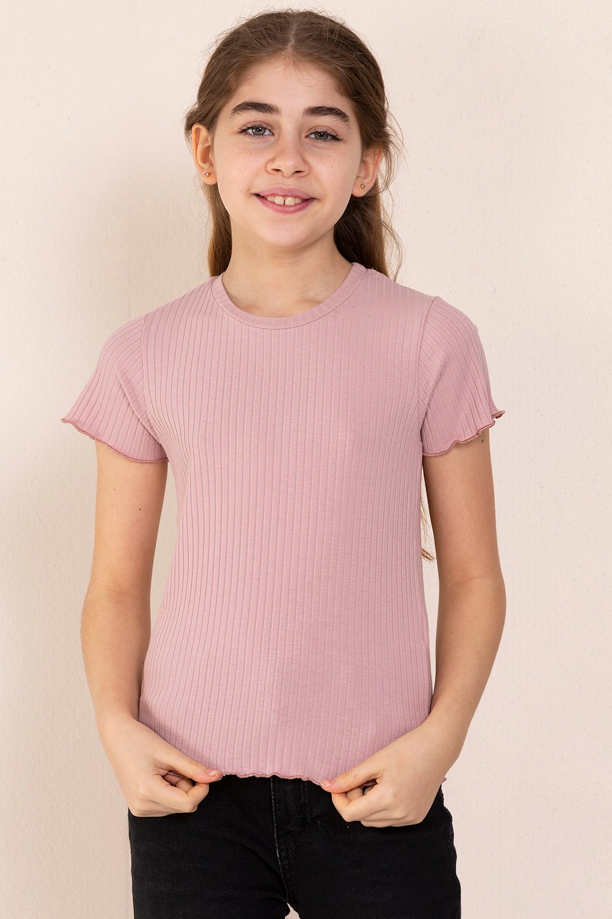 Bisiklet Yaka T-shirt Kız Çocuk - PUDRA