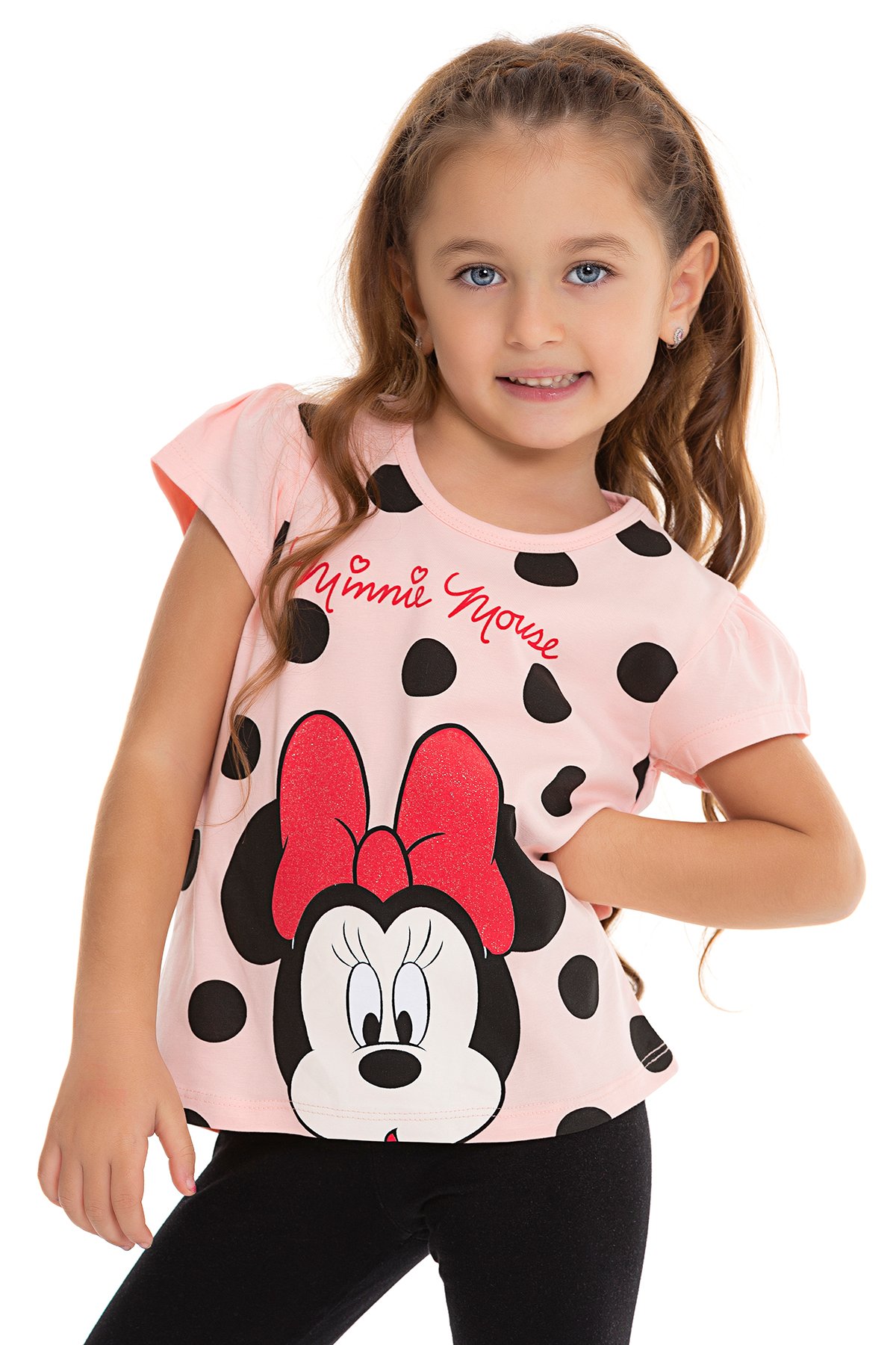 Puantiye Mickey Baskılı Kız Çocuk T-shirt - SOMON