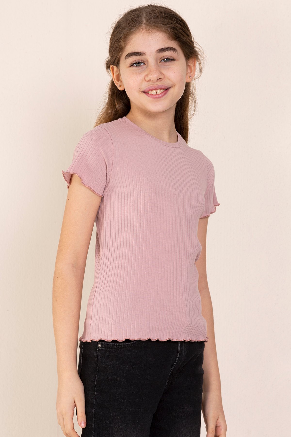 Bisiklet Yaka T-shirt Kız Çocuk - PUDRA