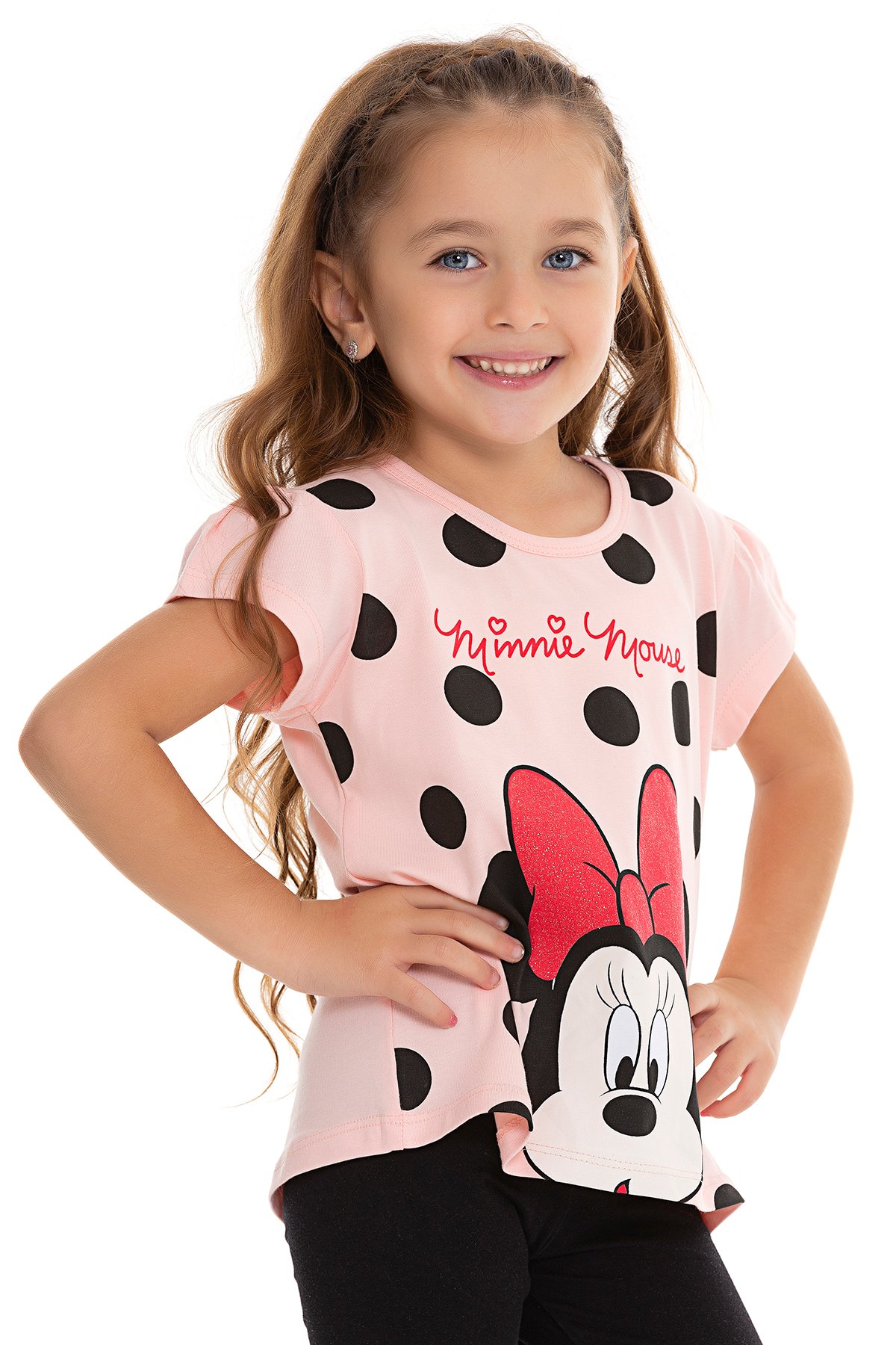 Puantiye Mickey Baskılı Kız Çocuk T-shirt - SOMON