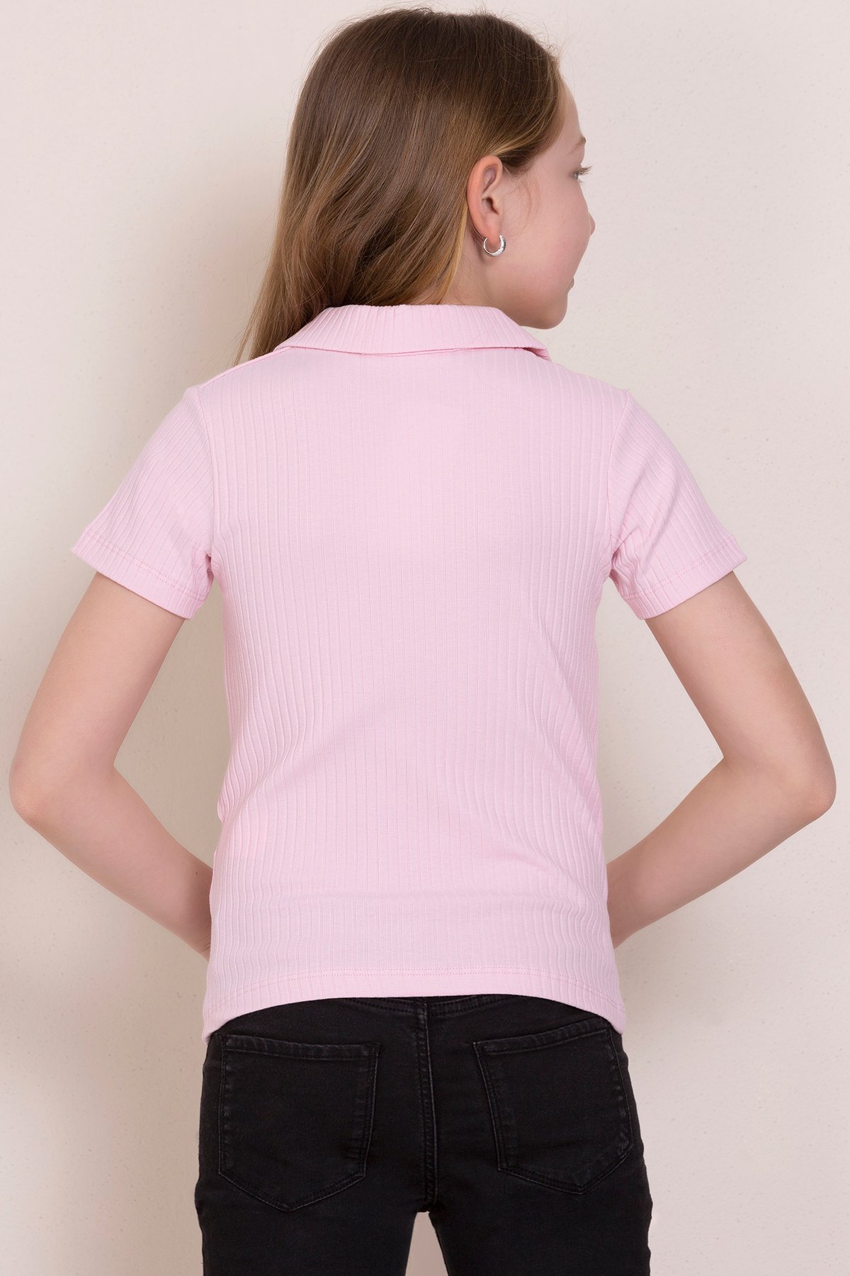 Polo Yaka Tişört Kız Çocuk - PEMBE